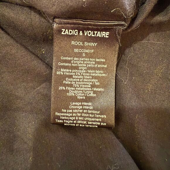 Zadig & Voltaire Black/Gold Crepe Rool Shiny Ruffled Dress Sz S Designer Luxury - Picture 7 of 13